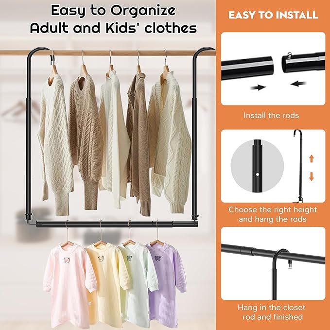 Hanging Closet Rod Adjustable Width Height Closet Rods