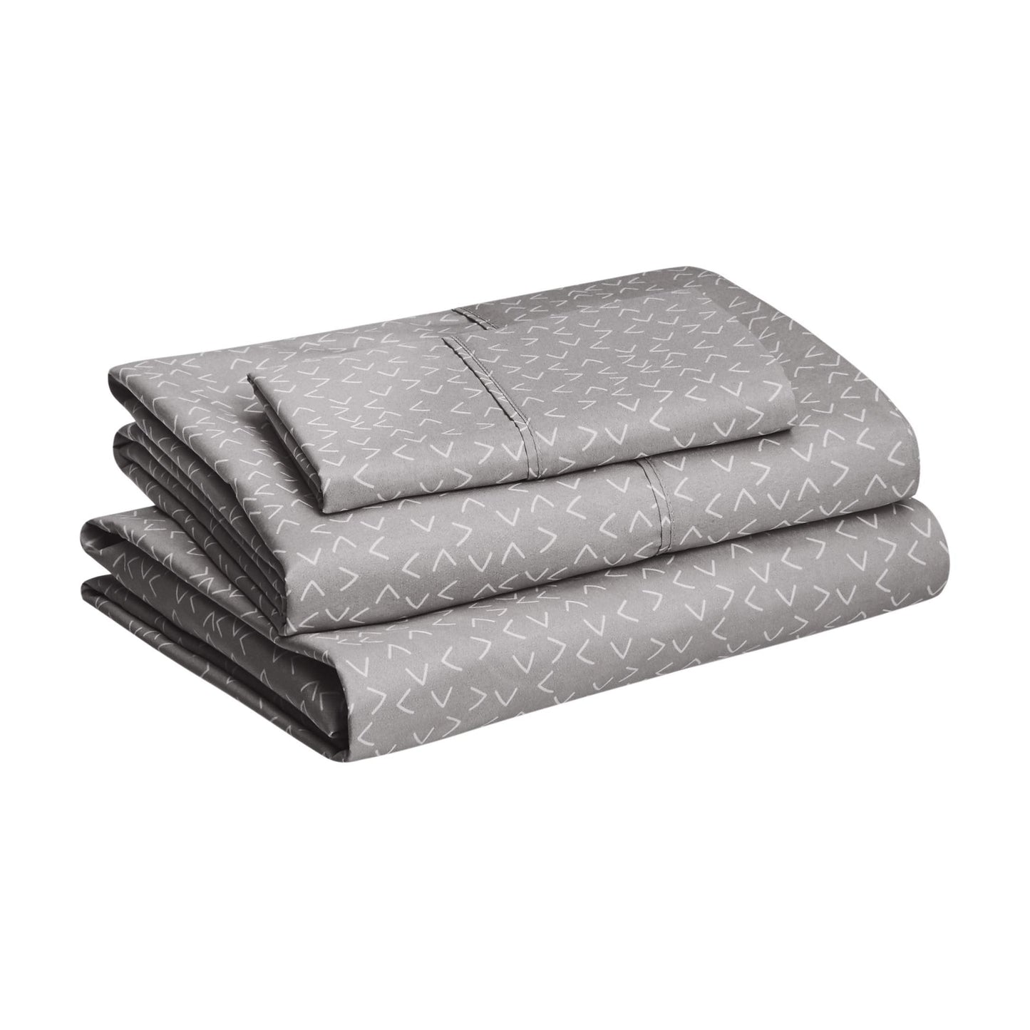 Amazon Basics Lightweight Breathable Brushed Microfiber Wrinkle Resistant 3-Piece Bed Sheet Set with 14-Inch Deep Pockets, Twin, Gray Arrows, Printed