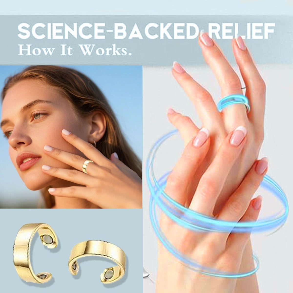 ZCVFA Stainless Steel Auvulis Migraine Rings Magtherapy Lymphatic Drainage Rings Lymph Nodes Acupuncture Therapy Anti Snoring Ring Migraine Relief Health Jewelry for Men and Women（Silver）