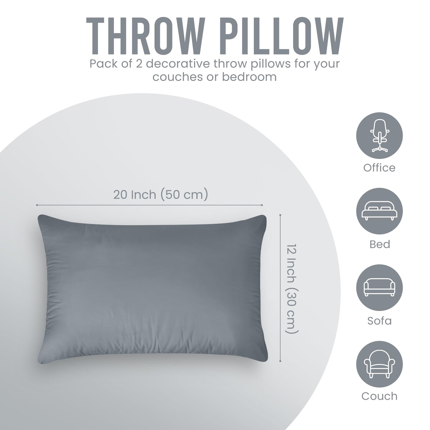 Utopia Bedding Throw Pillows (Pack of 2, White), 12 x 20 Inches Indoor Decorative Pillow Insert for Sofa, Bed and Couch