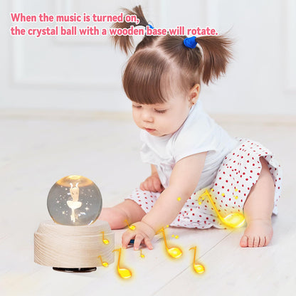 YCWF 3D Crystal Ball Music Box,Luminous Rotating Musical Box,with Projection LED Light Music Box,Best Gift for Birthday Thanksgiving Day Valentines Day Mothers Day Christmas (Ballet Girl)