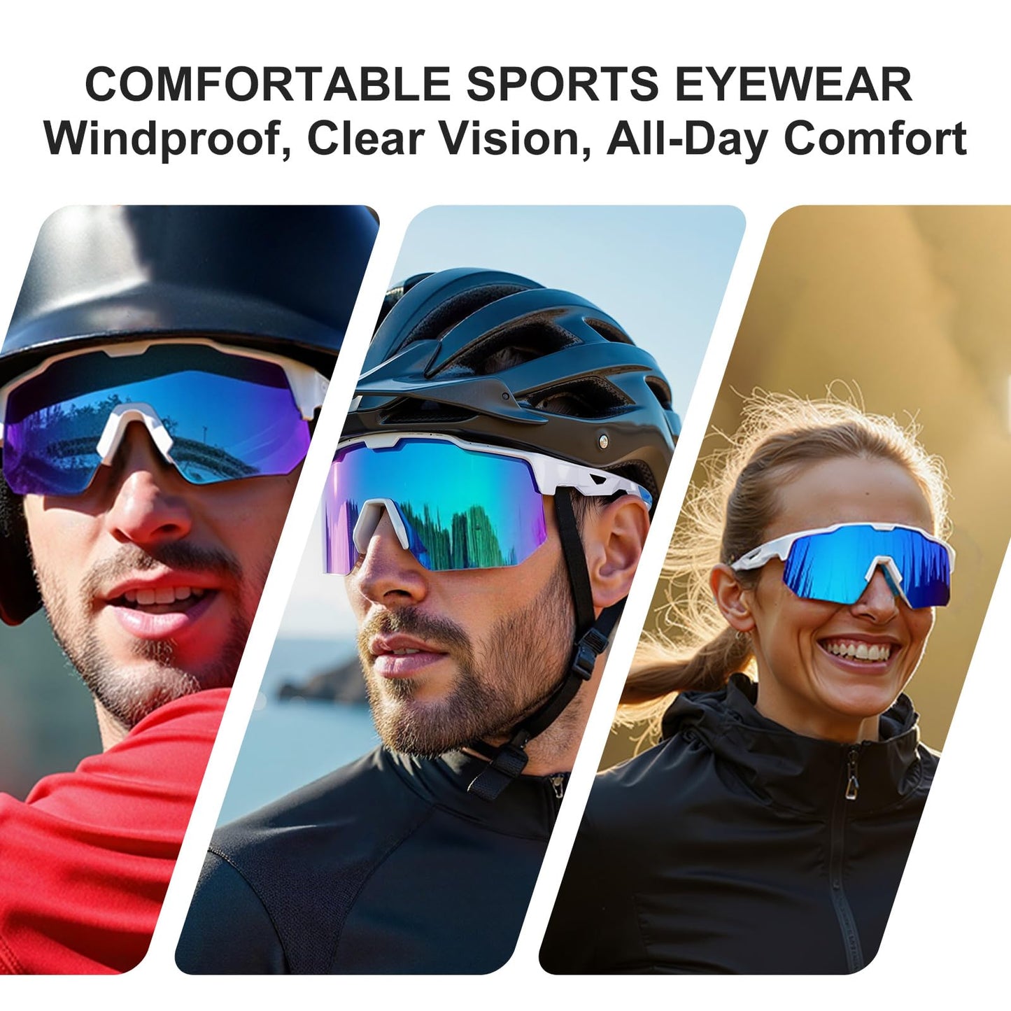 HAAYOT Polarized Cycling Glasses,Sports Sunglasses for Men Women,Baseball Biking Running Sunglasses 5 Lenses White Blue