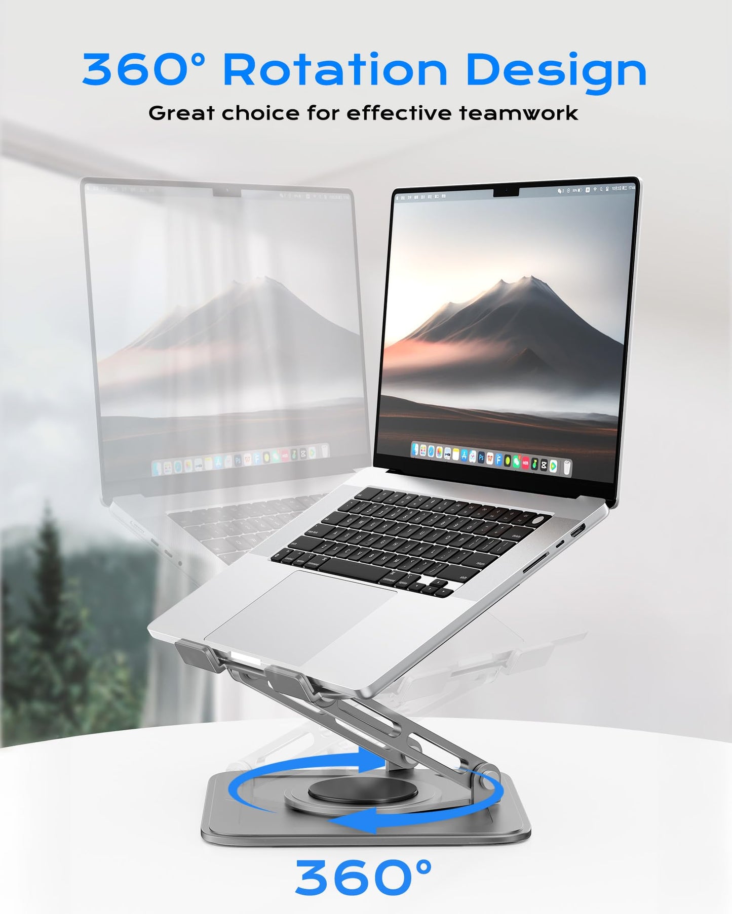 Adjustable Laptop Stand, Computer Stand with 360 Rotating Base, Ergonomic Laptop Riser Mount for Desk Foldable Protable Computer Desk Fits with MacBook Pro Air (10-16") - Black