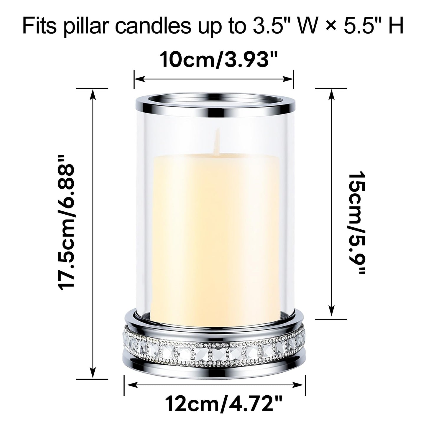 2pcs Hurricane Candle Holder, Pillar Candle Holders with Clear Glass Sleeve, Small Crystal Lantern for Fall Thanksgiving Christmas Holiday Dining Table Centerpiece (Silver)