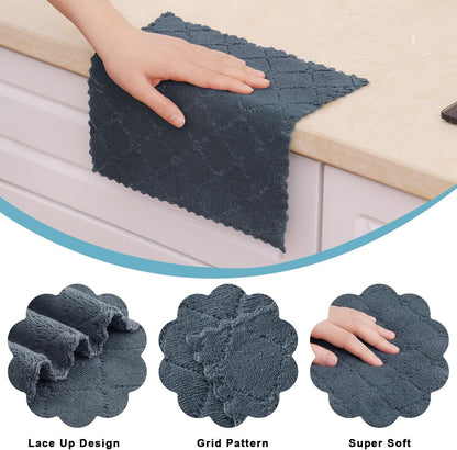 Homaxy 12 Pack Kitchen Dish Cloths (10 x 10 Inches, Grey), Super Soft and Absorbent Coral Velvet Dish Towels, Nonstick Oil Fast Drying Microfiber Cleaning Cloth, No Lint Household Dishcloths