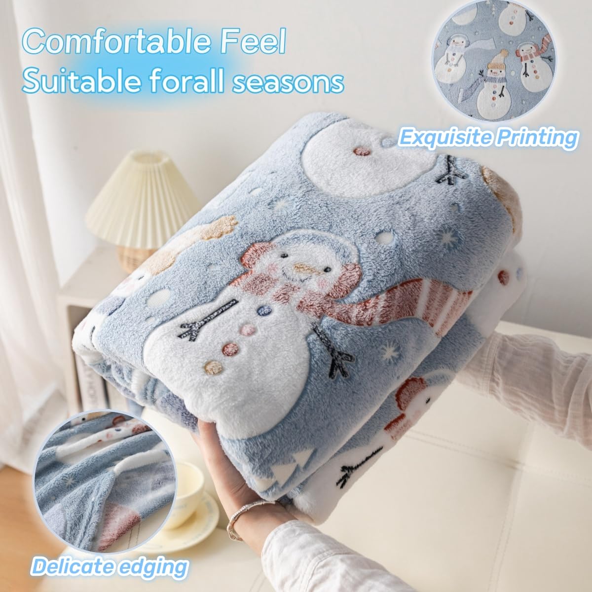 Christmas Blanket Snowman Blankets Gift, Glow in The Dark Blankets, Cozy Soft Fleece Blankets for Holiday Décor, Children Boys Girls Teens Holiday, 50"*60", Kids Blanket, Sky Blue