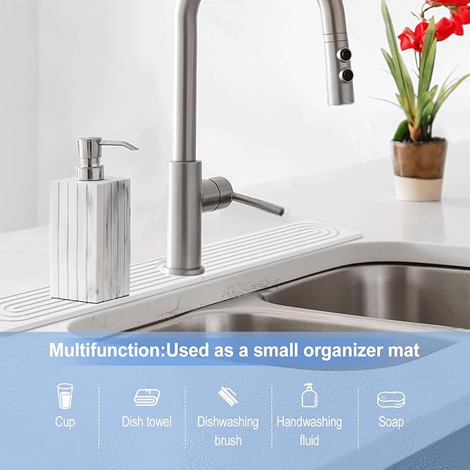 Stone Faucet Mat for Kitchen Sink- 23.6''x 3.9''Diatomite Fast-Drying Faucet Mat