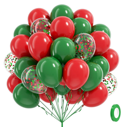 61pcs Red and Green Balloons, 12inch Green and Red Latex Confetti Balloons for Christmas Birthday Party Decorations