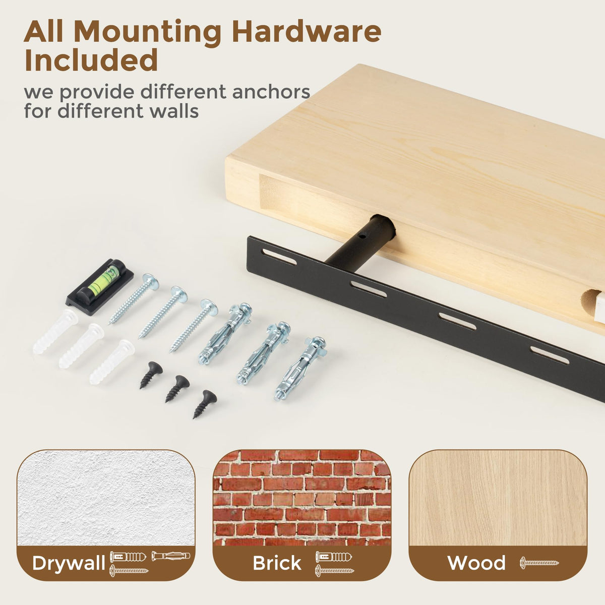 Marsmiles Natural Floating Shelves for Wall - 24 Inch Unfinished Wooden Floating Shelves Set of 2-24 Inch Wide x 7.7 Inch Deep x 1.6 Inch Thick Natural Wood Shelves for Room Wall