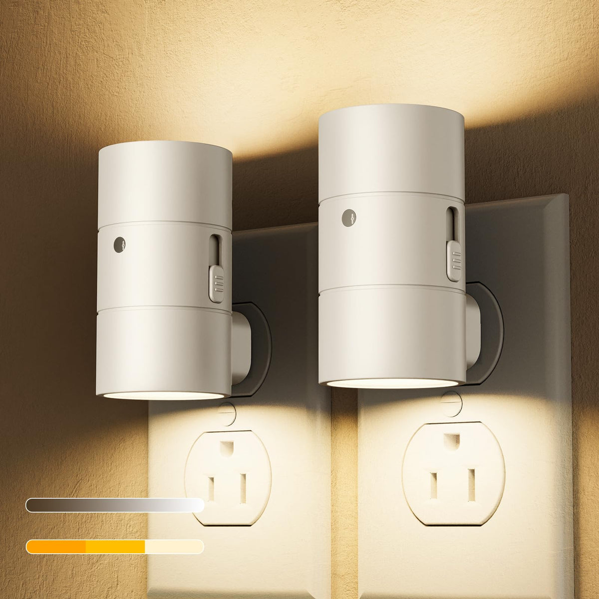 VOLISUN Night Light, Dimmable Led Night Lights Plug into Wall, Amber/3000K/4500K, 0-100LM Adjustable Brightness, Dusk to Dawn Nightlight for Hallway, Bathroom, Bedroom White 2 Pack