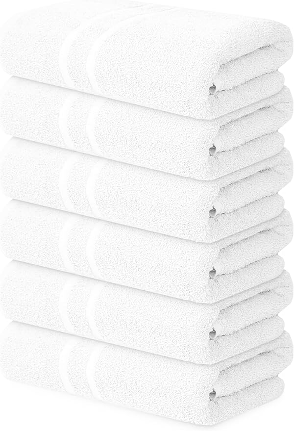 Basic Medium Bath Towels 24x48 Inches – Pack of 6 – White Color – Soft and