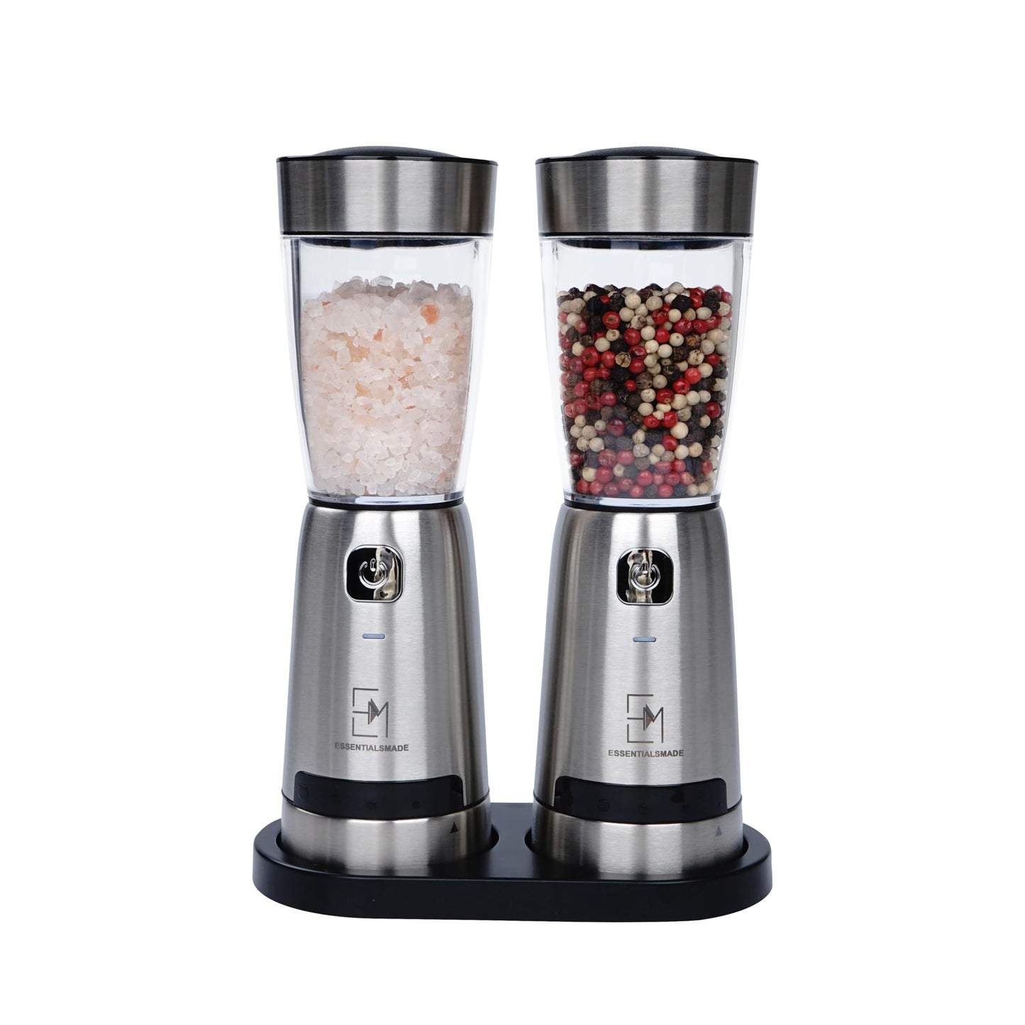 Essentialsmade Electric Salt and Pepper Grinder Set – Rechargeable Stainless Steel Mills – Upgraded 800mAh Battery, Large 200ml Capacity, & 5 Adjustable Coarseness Levels – Kitchen Seasoning Tools