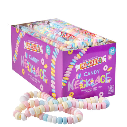 Smarties Candy Necklace - Bulk Candy Individually Wrapped - Gluten Free & Vegan, Fruit Flavored, Hard Candy on Stretch String - Perfect Party Favors, Birthdays & Halloween Hard Candy Box - 24 Count