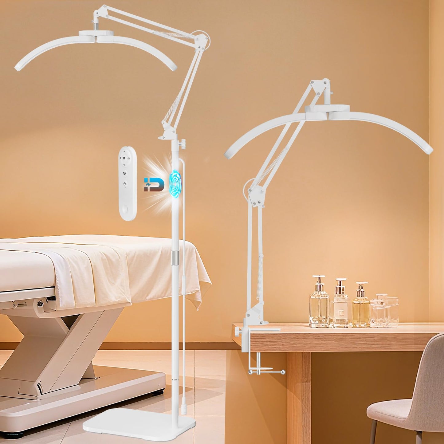 KALVISH 2-in-1 Lash Light - 2026 Upgraded Professional LED Half Moon Lamp for Eyelash Extensions, Tattoo, Nail Artists, Salon SPA, Adjustable Brightness & Color Temperature, Remote Control, White
