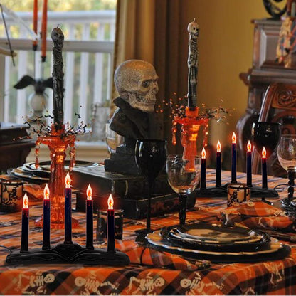 1 Pack Halloween Electric Candle Lamps, 5 Light Black Flameless Candle with 5 C18 Orange Flicker Flame Bulb, Plug in Flickering Window Candle Holder for Halloween Party Home Table Bar Holiday Decor