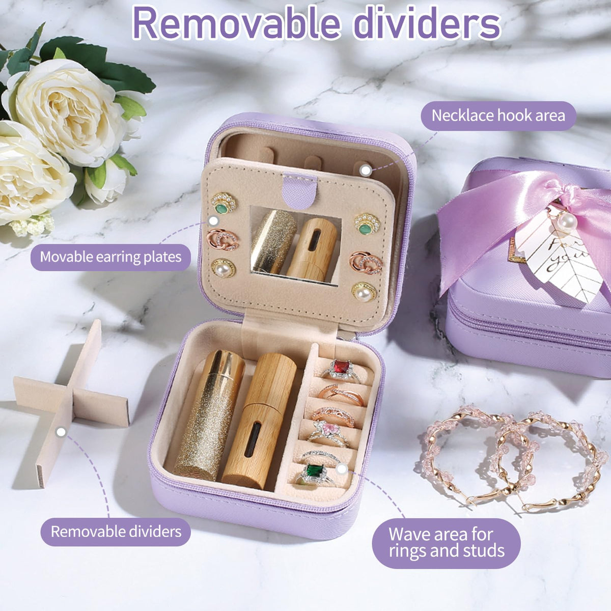 AYGXU Jewelry Organizer Box - Birthday & Mothers Day Gifts for Women, Small Travel Jewelry Case, Initial M Purple