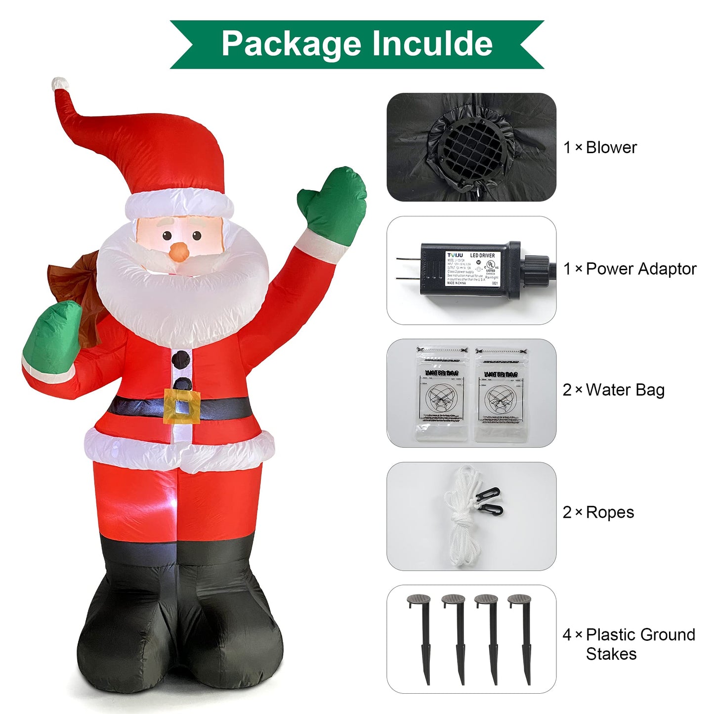 COOLWUFAN 6 FT Christmas Inflatables Santa Claus with Gifts Bag, Christmas Inflatables Outdoor Decorations, Built-in LED Lights Holiday Blow Up Yard Decoration Clearance for Yard, Holiday, Parties