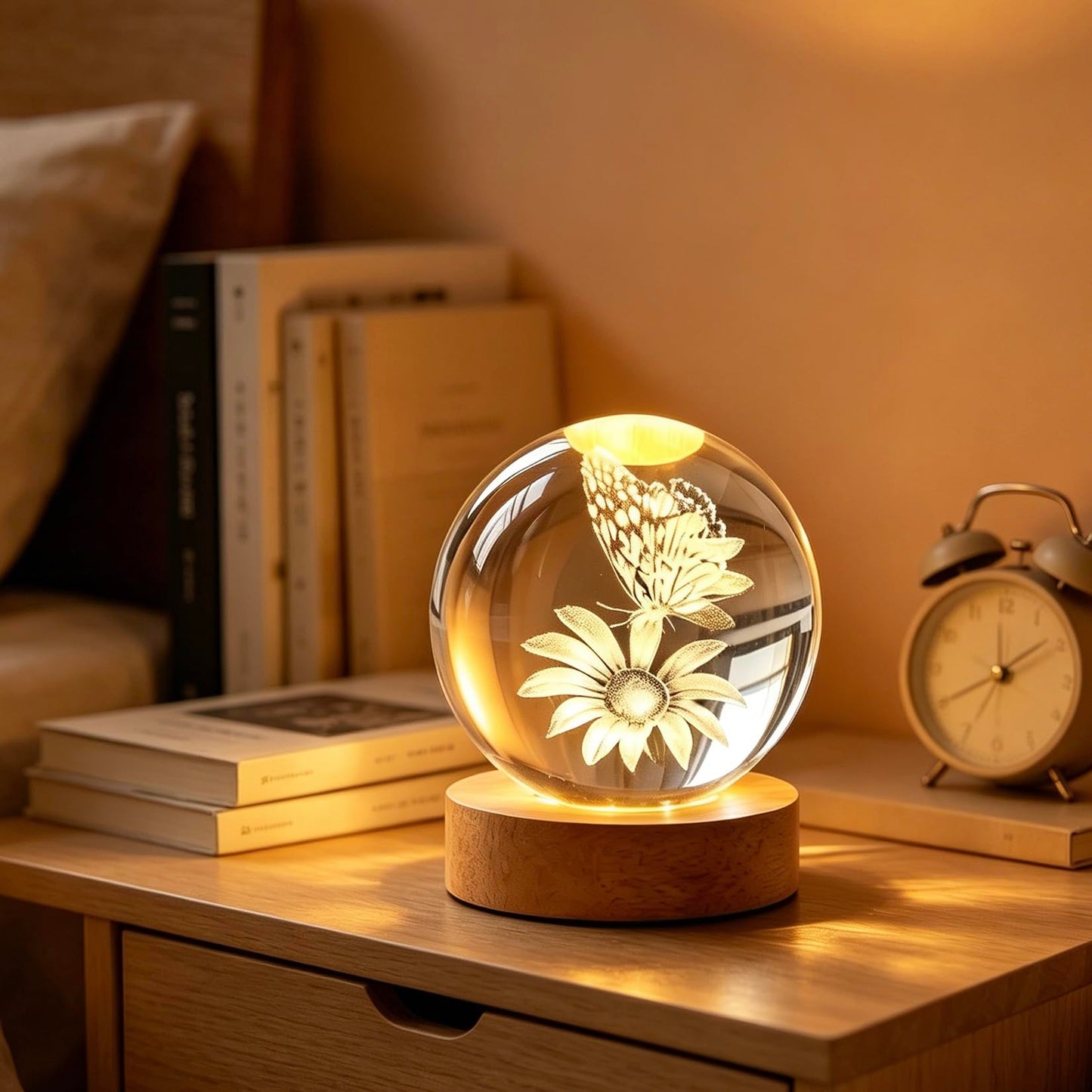 3D Butterfly Flowers Crystal Ball, 2.4inch Gifts Decorative Balls Glass, Laser Engraved Model Indoor Decoration Ball, Paperweight Display Sculpture Home Decor Crafts for Mom, Girls, Friends