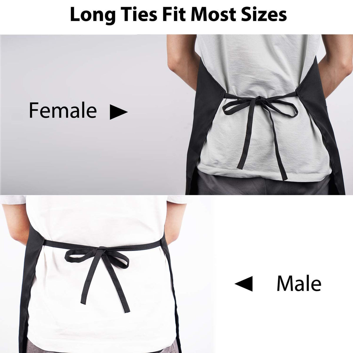YIKA® Apron Couples, Valentines Day Gifts for Couples: Waterproof Aprons for Women Men, with Adjustable Neck Strap with Extra Long Ties, 2 Pockets (Black)