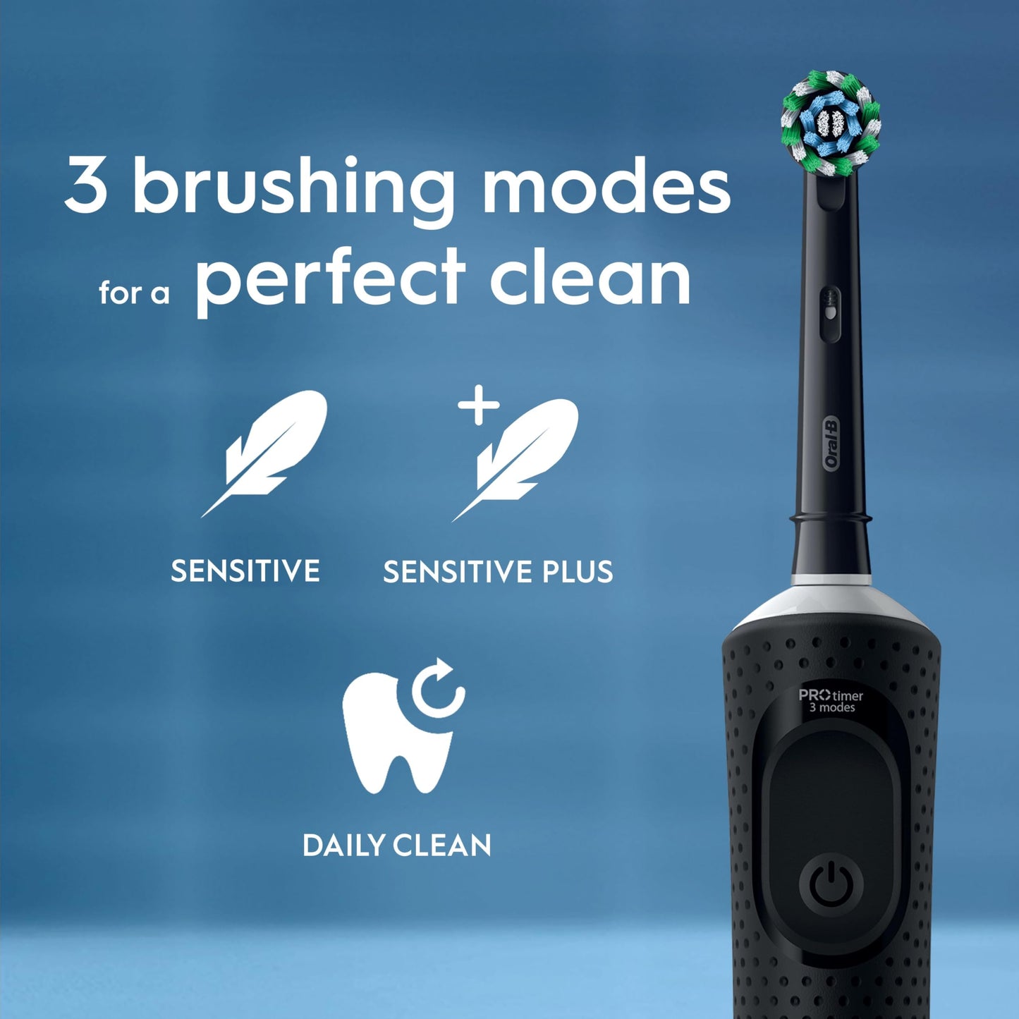 Oral-B Vitality Pro Electric Toothbrushes Adults, Oral B Electric Toothbrush, 1 Handle, 2 Toothbrush Heads, 3 Brushing Modes Including Sensitive Plus, Rechargeable Toothbrush, 2 Pin UK Plug, Blue