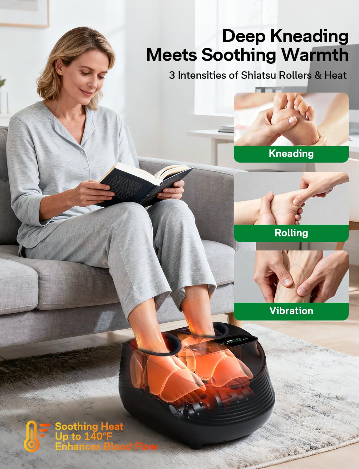 Medisana Shiatsu Foot Massager with Heat, Air Compression, Kneading & Negative Ion for Plantar Fasciitis, Neuropathy, Wireless Control, Birthday Christmax Gifts for Women Men, Up to Foot Size 13