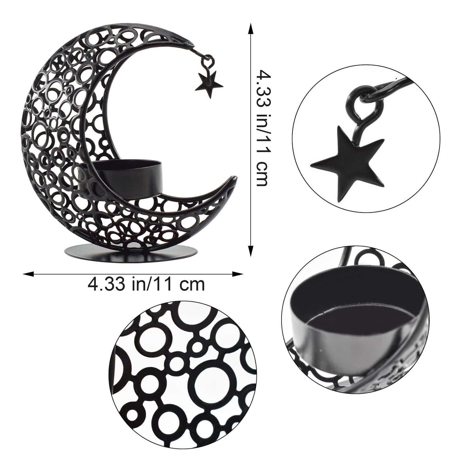 MrMrKura Moon Candle Holders Set of 2, Metal Tealight Candle Holder for Table Centerpiece Decorative Votive Candlesticks Holder for Party Home Decor (Black)