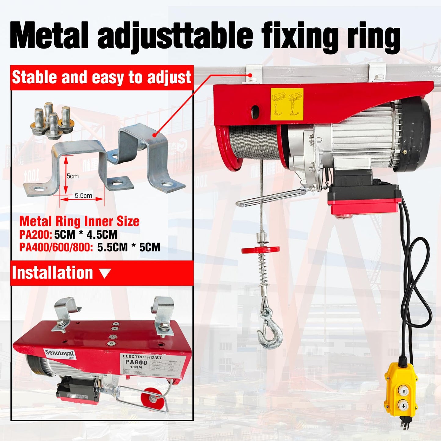 Electric Hoist 2 in 1-880lbs Electric Hoist Winch with 98ft Wireless Control&Wired Remote Control,110v Electric Hoist 59ft/29.5ft Lifting Height for Garage Warehouse Factory,Single/Double Slings