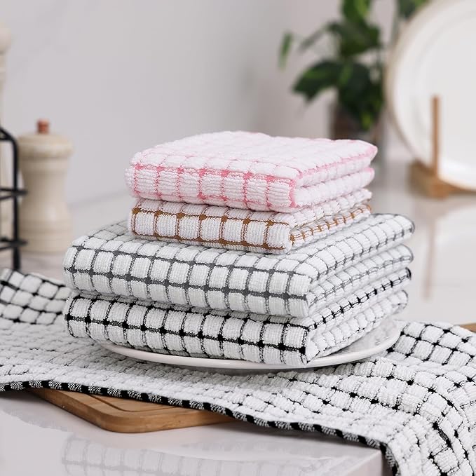 Homaxy Kitchen Towels and Dishcloths Set, 16 x 25 and 12 x 12 Inches, Super