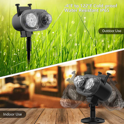 Halloween Slide Show Outdoor Holiday Projector, 2 in 1 Water Wave Outside Projector Lights Christmas with Dynamic 16 HD Patterns for House, Garden, Yard, Xmas, New Year, Thanksgiving Day