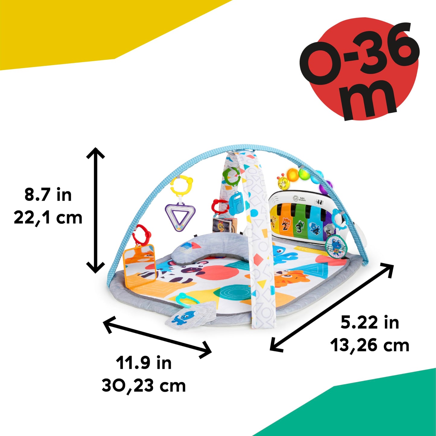 Baby Einstein, 4-in-1 Kickin' Tunes and Language Discovery Play Gym with Piano, Mat with Detachable Activity Toys, Lights, Sounds and Music, Ages Newborn +