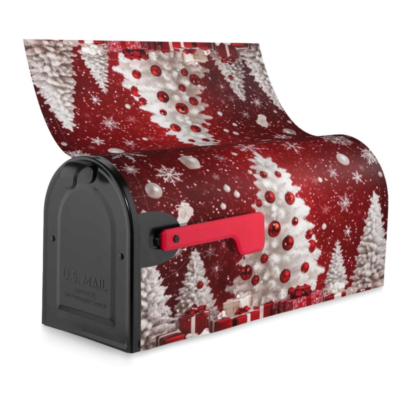 Festive Magnetic Mailbox Cover Red Christmas Tree Pattern Outdoor Mailbox Protector Holiday Seasonal Decorative Garden Yard Home Large Size 25.5 x 21 Inch