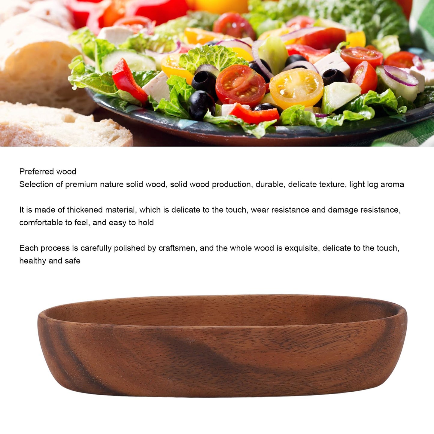 HAOHIZE Handcrafted Decorative Boat Bowl, Rustic Wooden Salad Bowl for Food Bread Fruits Snack Dessert, Coffee Table Tray or Entryway Catchall, Long Oval Design for Modern Farmhouse Decor