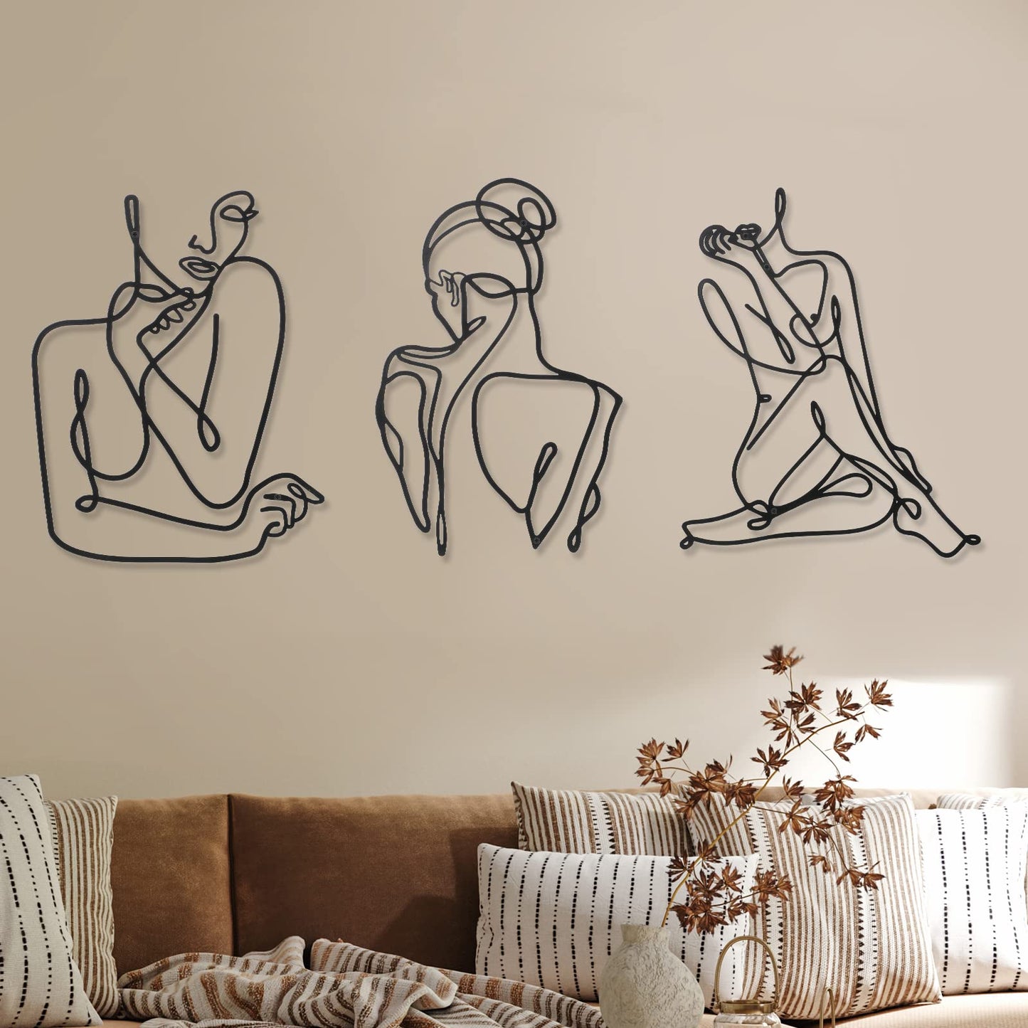 3 Pcs Metal Wall Art Decor Minimalist Abstract Woman Wall Art Metal Modern Line Drawing Decor Female Single Line Home Hanging for Bedroom Kitchen Bathroom Living Room(Modern)