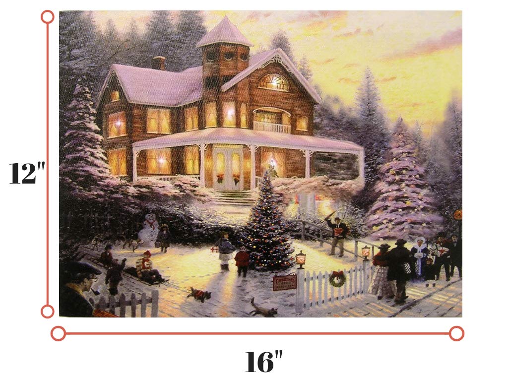 BANBERRY DESIGNS LED Wall Art - Christmas Lighted Canvas Print - Winter Scene Wall Art with a Victorian House in a Snowy Setting - Lights in the House Light Up - 16" X 12"