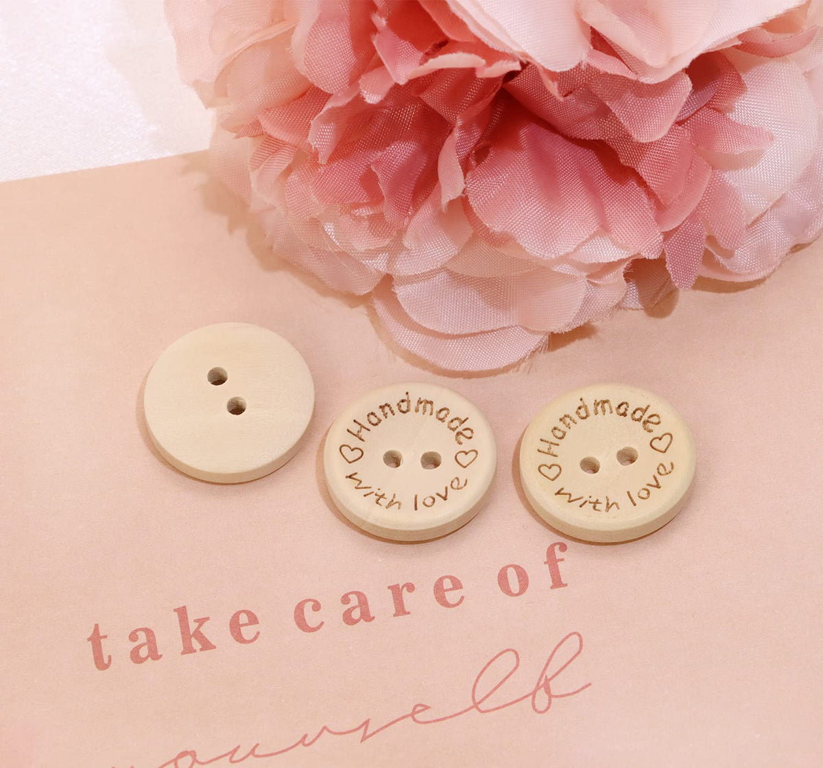 Shapenty Wooden Handmade with Love Buttons 2 Holes Round Sewing Buttons for Gift Giving Crochet Knitting Craft Projects Scrapbook Clothing Hats Sweater Decor Accessories, 50PCS (20mm)