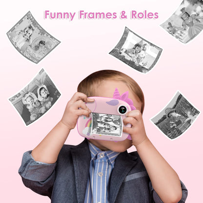 HiMont Kids Camera Instant Print, Digital Camera for Kids with No Ink Print Paper & 32G TF Card, Selfie Video Camera with Color Pens for DIY, Fun Gift for Girls Boys 3-14 Years Old (Pink)