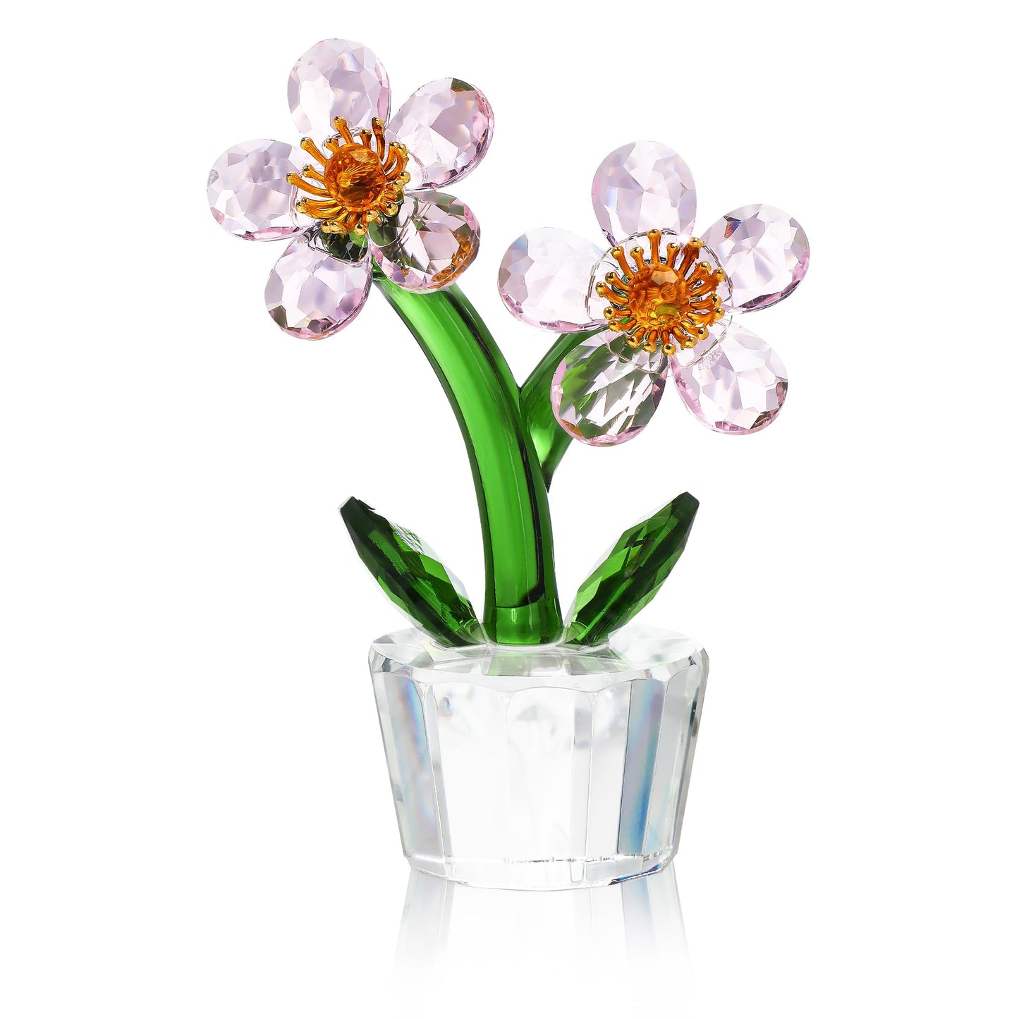KRISININE Pink Crystal Peach Blossom Flower Figurine 3.9‘’*2.9‘’ Elegant Tabletop Flower Ornament Collectible Home Decor Centerpiece