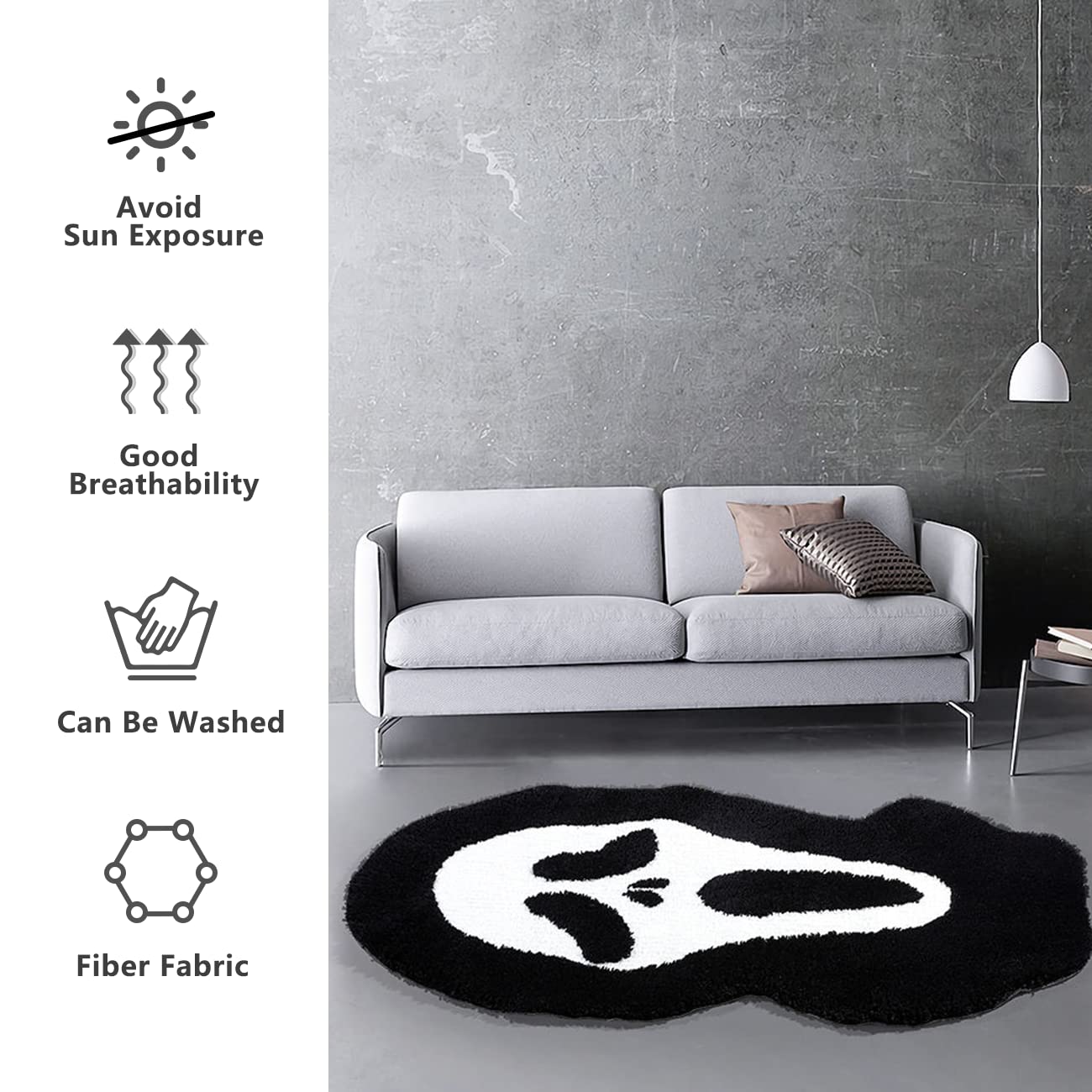 Kaupuar Large Skull Bath Mat Fluffy Black Bath Rugs Soft Plush Non-Slip Bathroom Rug Mats Halloween Decorative Welcome Doormat Washable for Toilet, Bedroom, Living Room, 22" x 43"