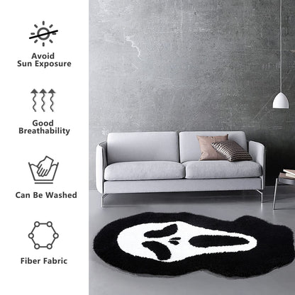Kaupuar Large Skull Bath Mat Fluffy Black Bath Rugs Soft Plush Non-Slip Bathroom Rug Mats Halloween Decorative Welcome Doormat Washable for Toilet, Bedroom, Living Room, 22" x 43"