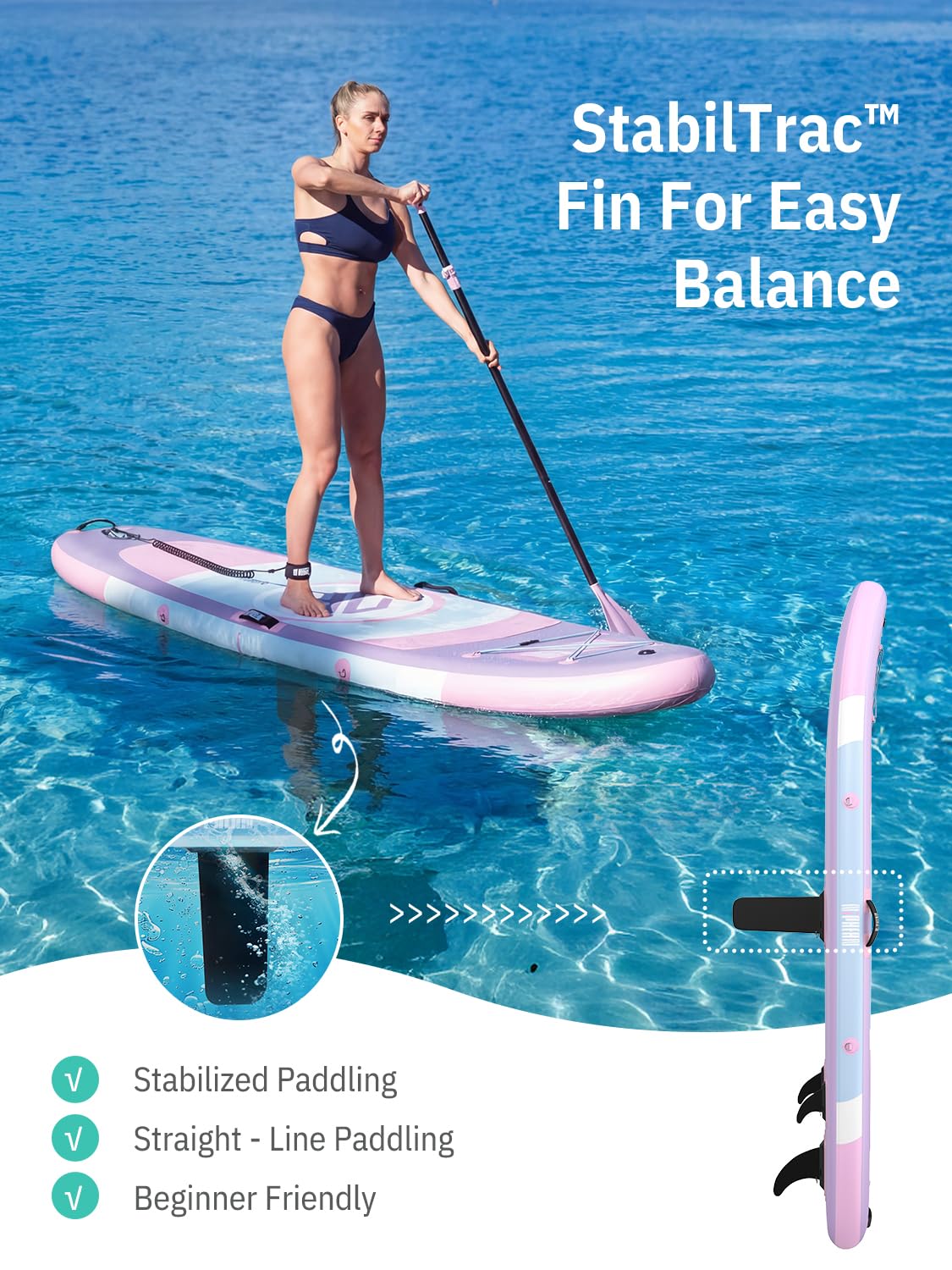 Niphean（Ultra-Light） Inflatable Paddle Board with StabilTrac Fin and Durable SUP Accessories, 10' Stand Up Paddle Boards for Adults & Youth, Versatile Yoga Paddle Board-Lavender Whispers with Seat