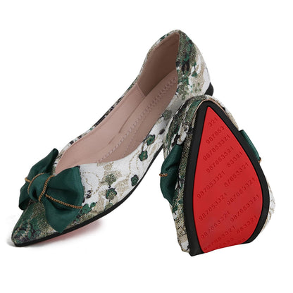 Women's Flats Shoes Pointed Toe Bow Embroidery Ballet Comfortable Dressy Slip On Flat Shoes Green Size 8.5