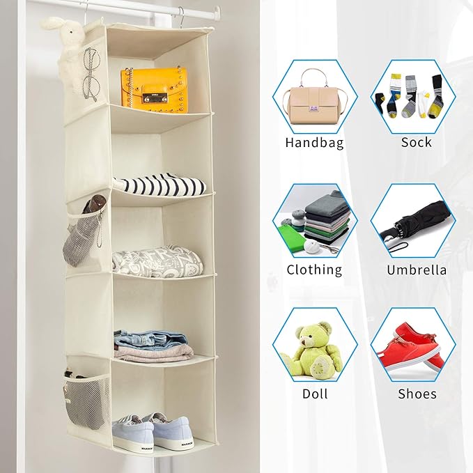 5 Shelves Hanging Closet Organizer, 2 Pack Hanging Storage
