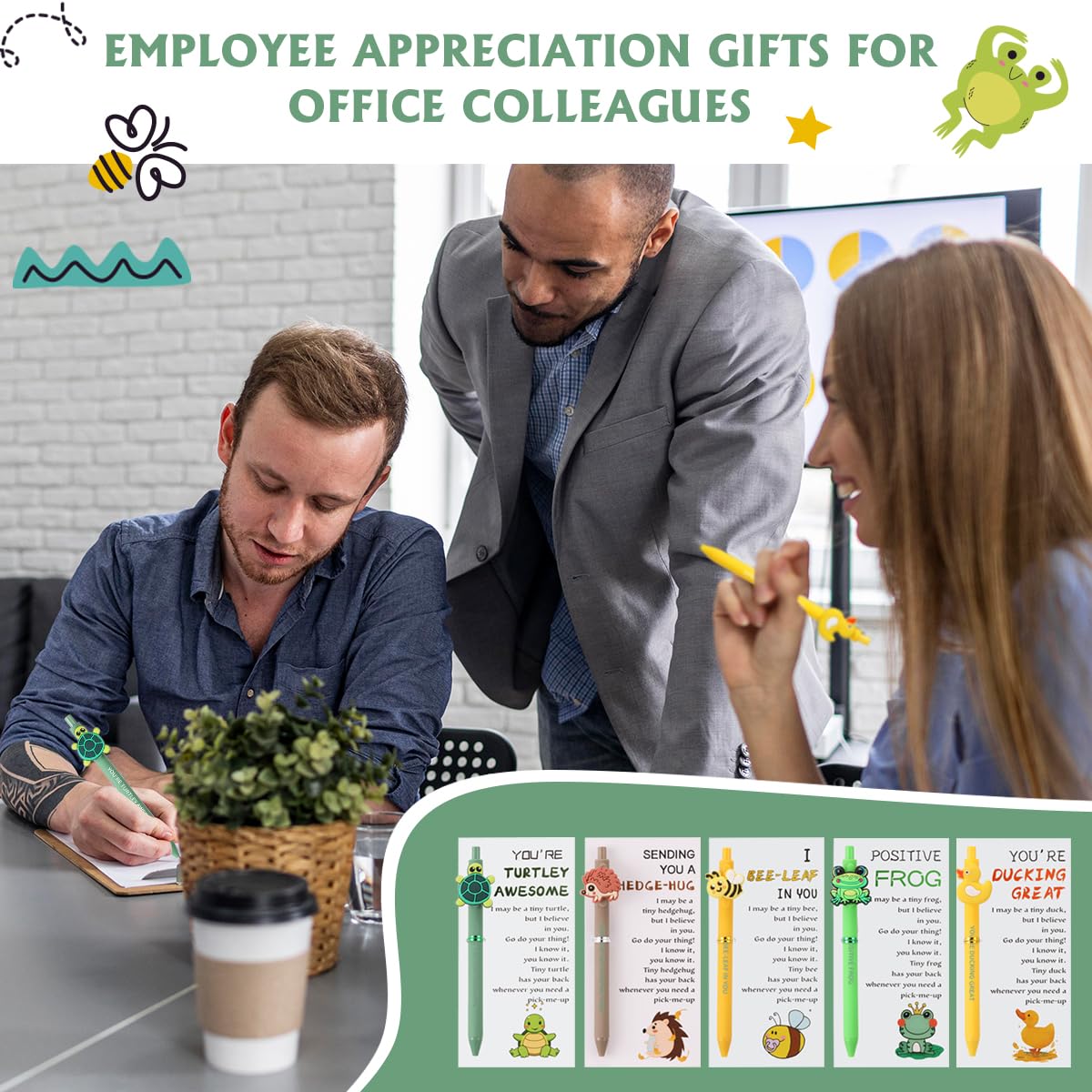 BHHQHH 30 Sets Employee Appreciation Gifts Bulk Funny Animal Thank You Ballpoint Pens with Motivational Cards Inspirational Gifts for Coworkers Teacher Team Staff