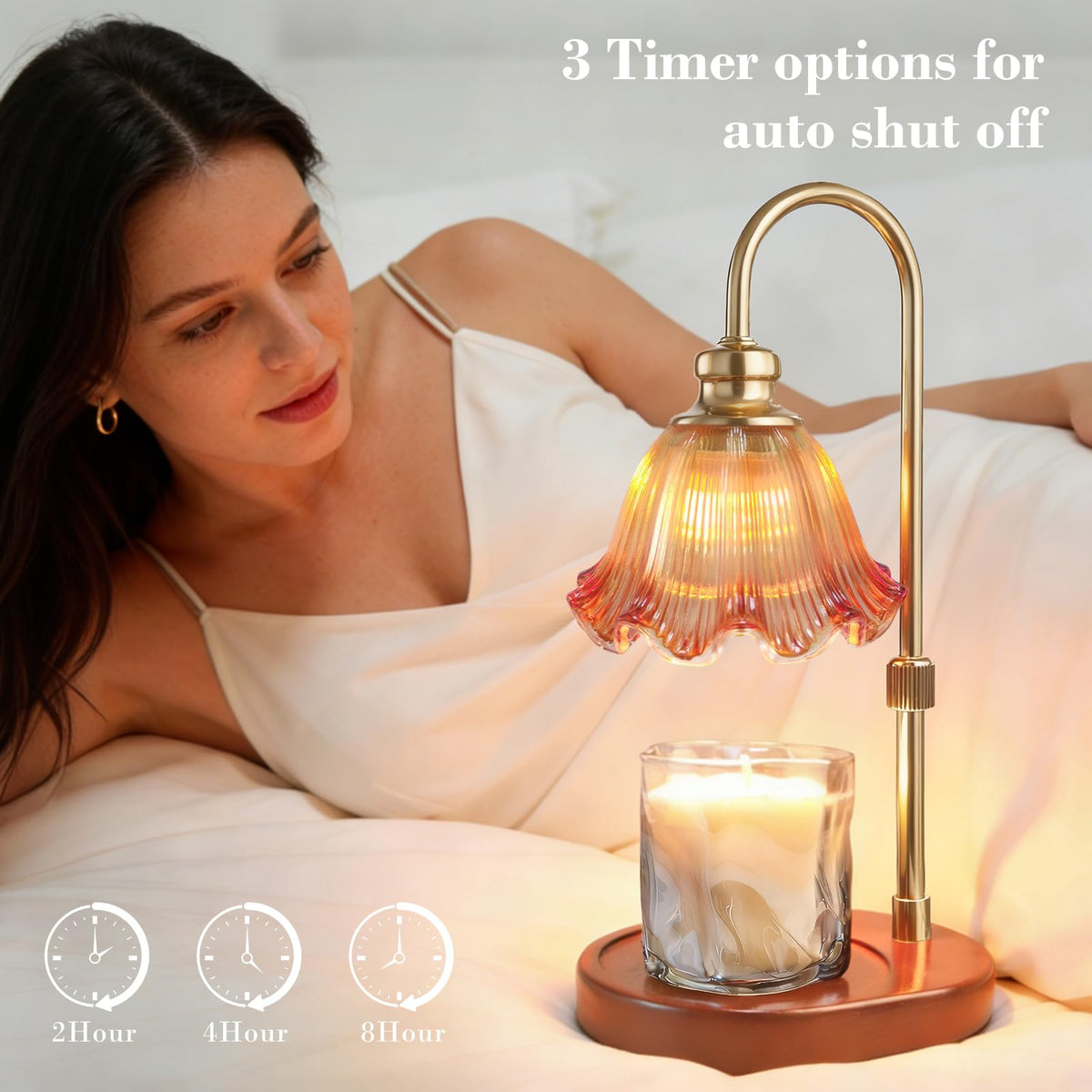 Banbanda Candle Warmer Lamp with Timer: Mothers Day Gifts,Birthday Gifts for Women, House Warming Gifts New Home Decor – Height Adjustable Candle Lamp - Walnut Solid Wood Base, with 2 Bulbs