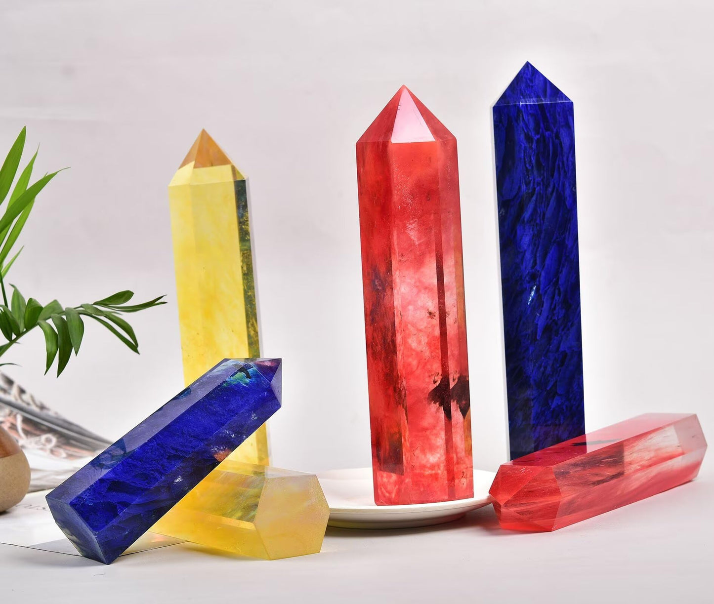 AMOYSTONE Large Smelting Yellow Quartz Wand Artificial Healing Crystal Stone Obelisk Tower 6 Faceted Column Reiki Chakra Meditation Gift 3.0-3.5 LBS