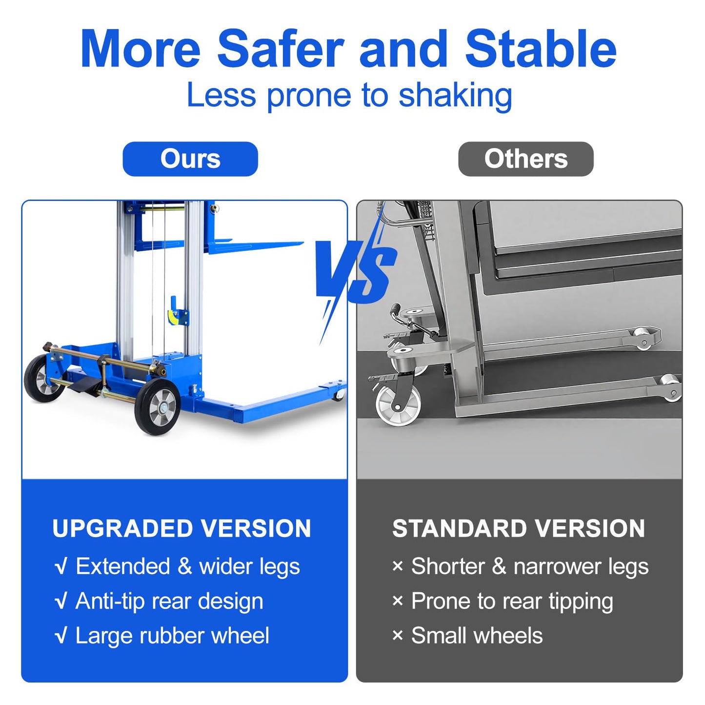 ELOMBR Material Lift Winch Stacker, 400 lbs Capacity, 122" Lift Height, Adjustable Straddle Hand Winch Lift Truck, Material Lifts for Warehouse, Factory, Library, 42.90"L x 43.30"W