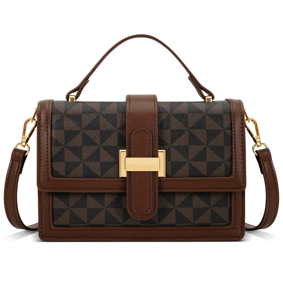 KKXIU Crossbody Bags for Women - Top Handle Purses for Lady, Leather Handbags Shoulder Clutch with Adjustable Shoulder Strap (Brown Checkered)