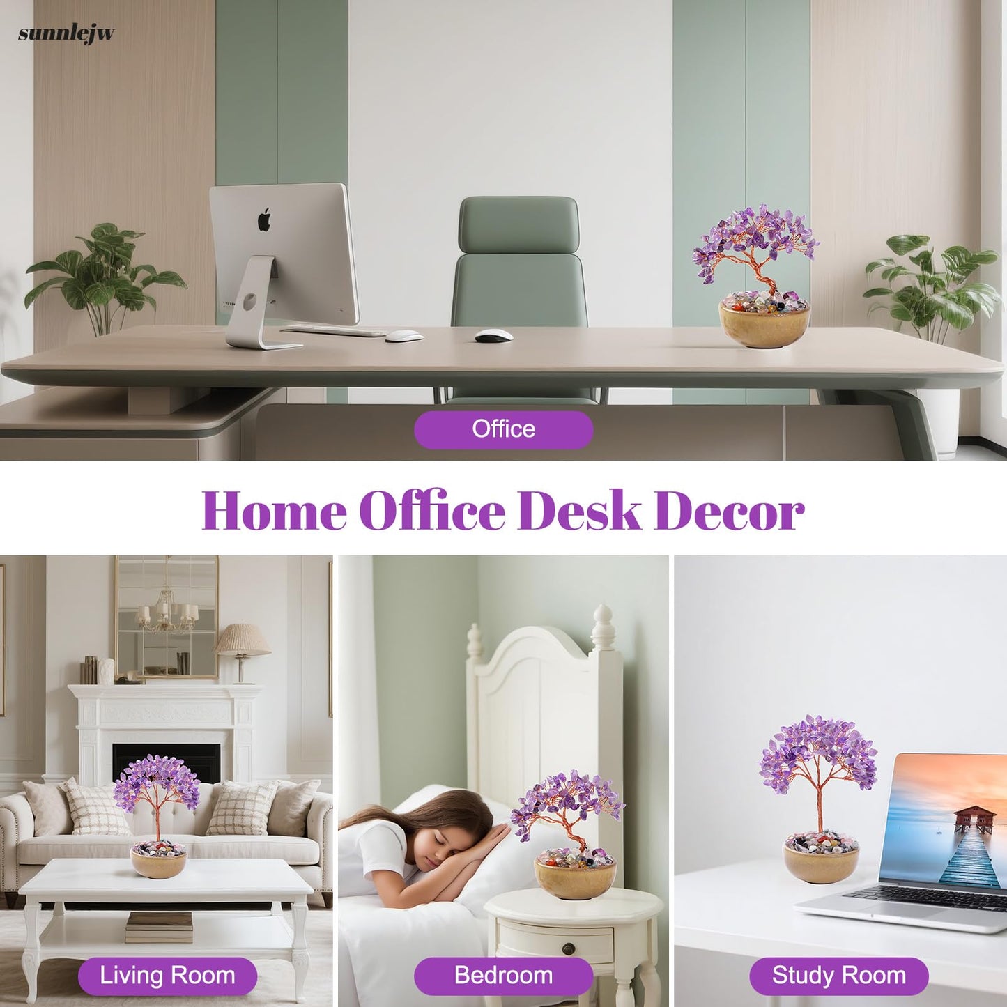 Sunnlejw Amethyst Crystal Tree of Life, Chakra Tree Gifts for Women Purple Room Decorations,Crystals and Healing Stones Reiki Positive Energy, Feng Shui Office Desk Decor Meditation