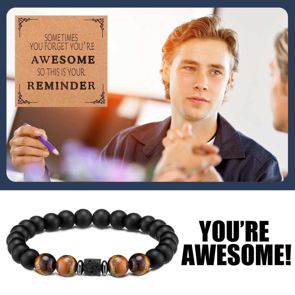 Landical 12 Sets Inspirational Bracelets Bulk for Men Women Sometimes You Forget You're Awesome Bracelets(Round)
