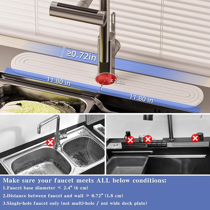 PEKER Faucet Mat for Kitchen Sink 19.7" – Diatomite Fast Drying Stone Sink Tray